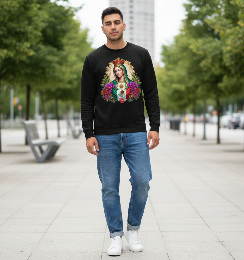 Virgen de Guadalupe Mexican Heritage Black Sweatshirt