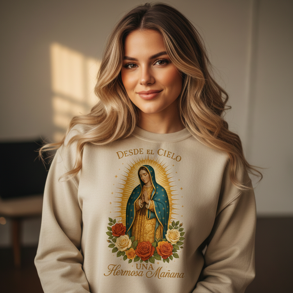 Virgen de Guadalupe "Desde el Cielo" Crewneck Sweatshirt