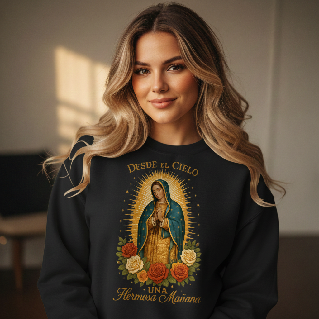 Virgen de Guadalupe "Desde el Cielo" Crewneck Sweatshirt
